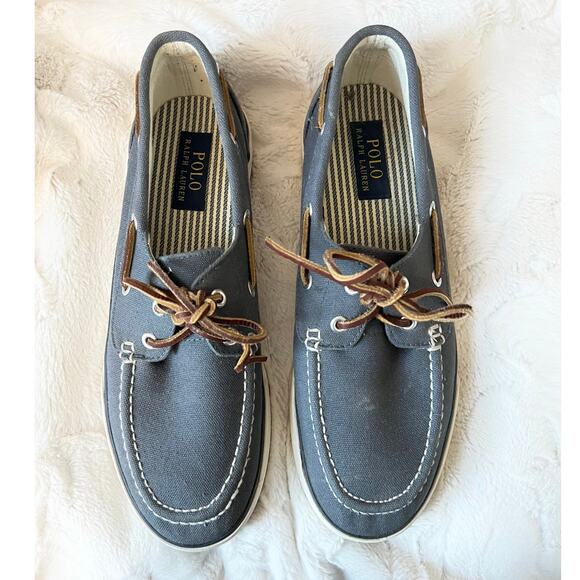 Polo Ralph Lauren Other - Ralph Lauren Polo Canvas SANDER Blue Slip On Boat Shoes Mens 9.5 Leather Laces